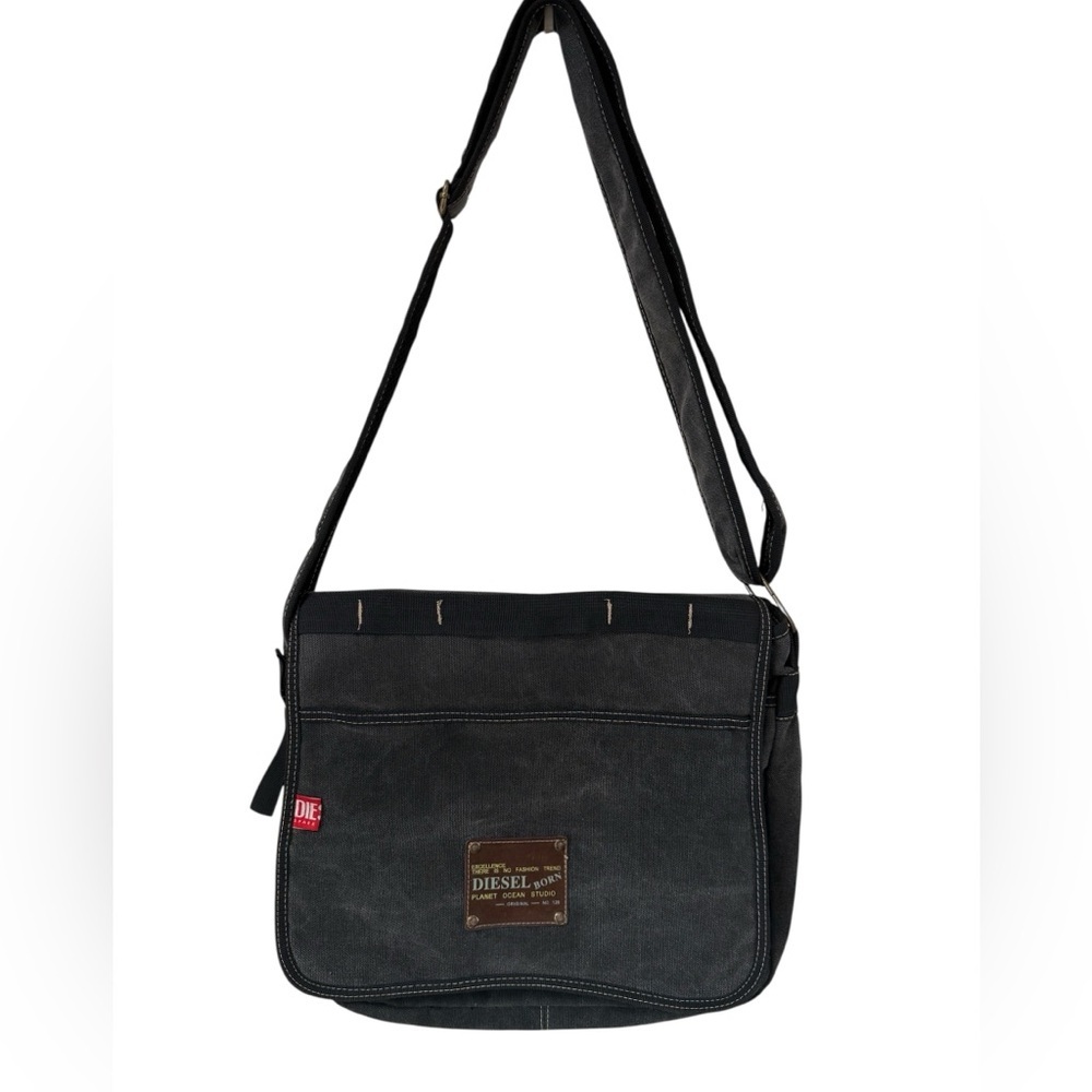 Diesel Planet Ocean Studio Y2K Charcoal Gray Canvas Messenger Bag Crossbody - Picture 2 of 6
